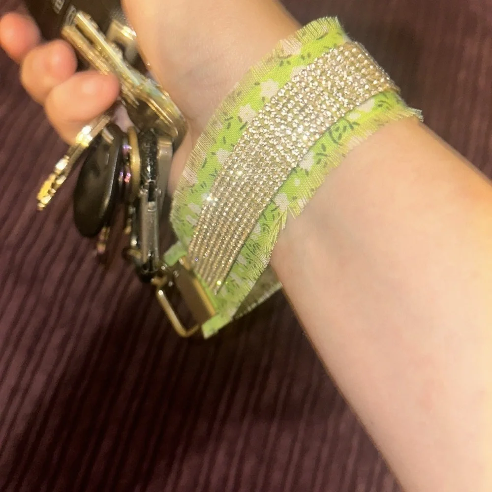 Frayed Rhinestone Wristlet Keychain